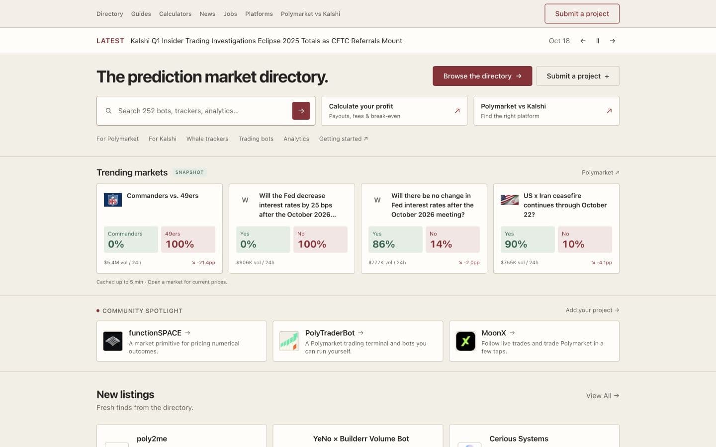 Prediction Market Tools webpage preview